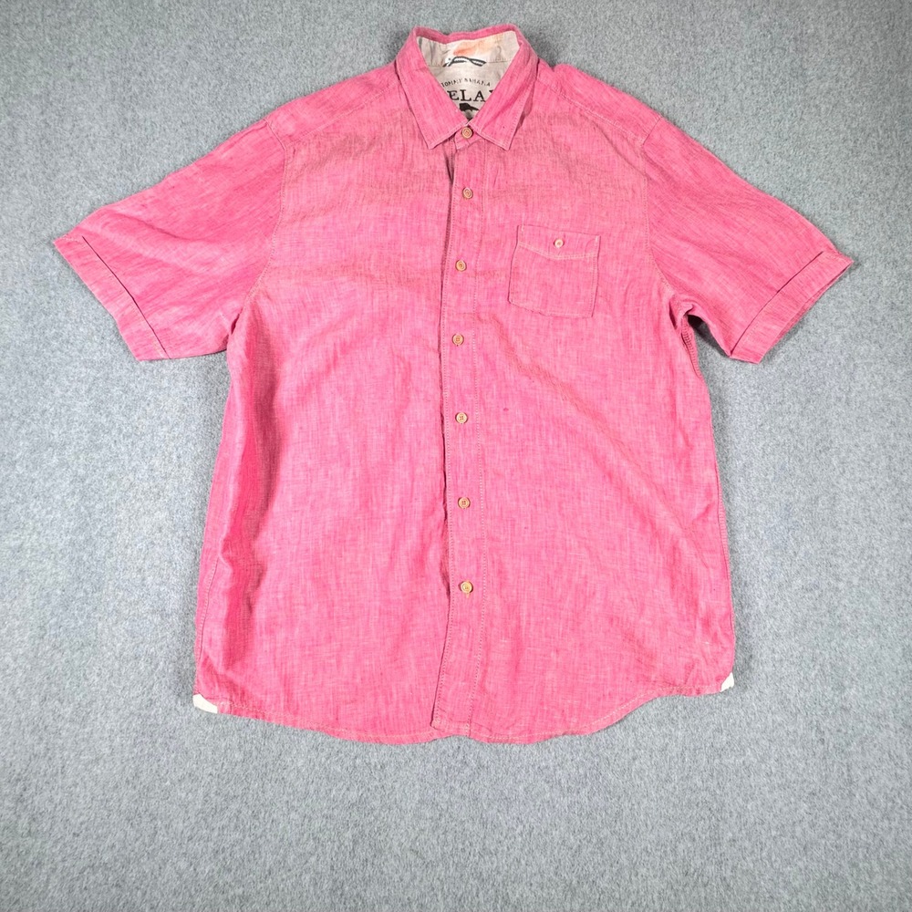 Tommy Bahama Relax Shirt Mens L‎ Pink Linen Short Sleeve Button Front Camp